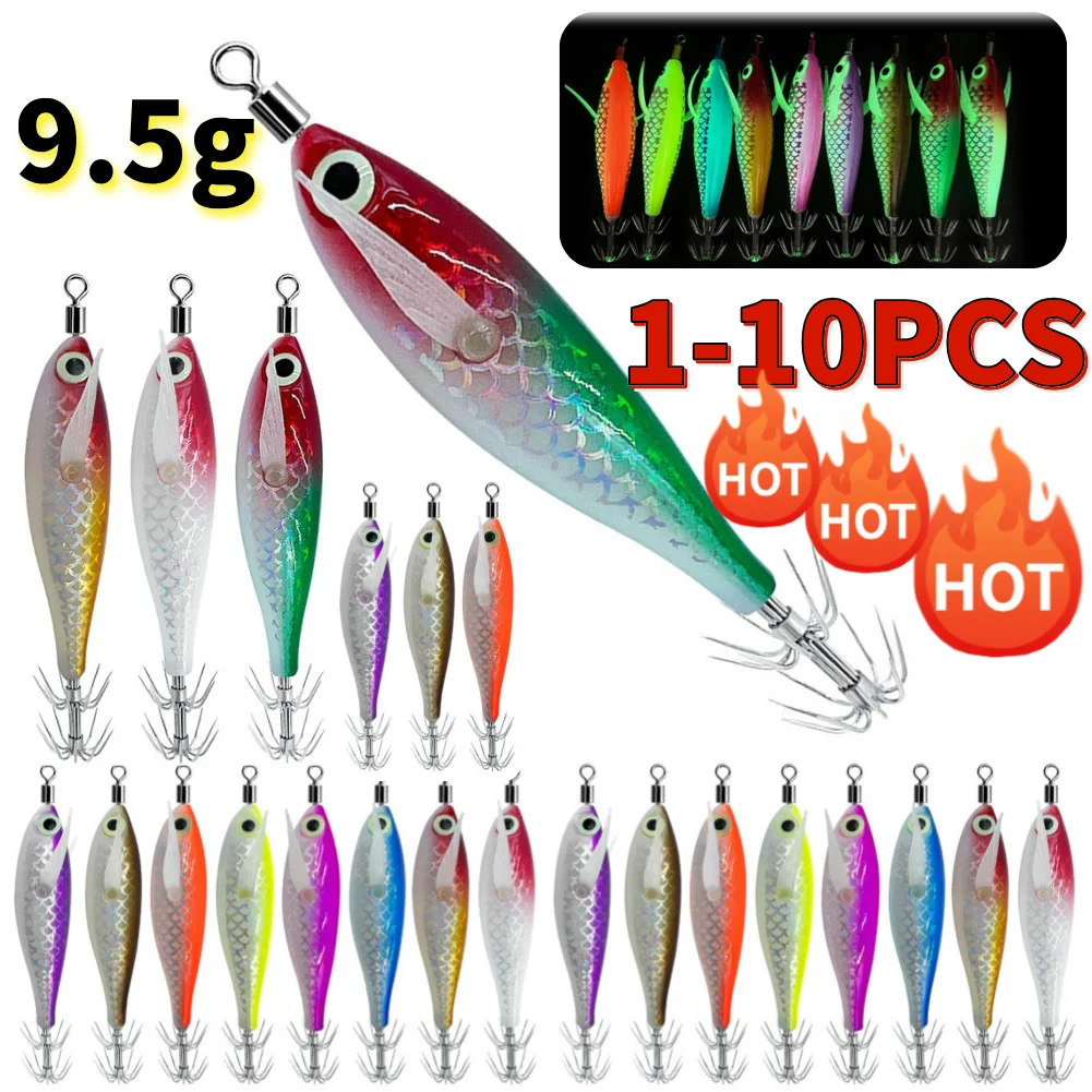 Luminous Squid Hook Squid Fishing Lure with 3D Eyes Cuttlefish Attracting Lure Glow In The Dark Squid Bait for Octopus Squid