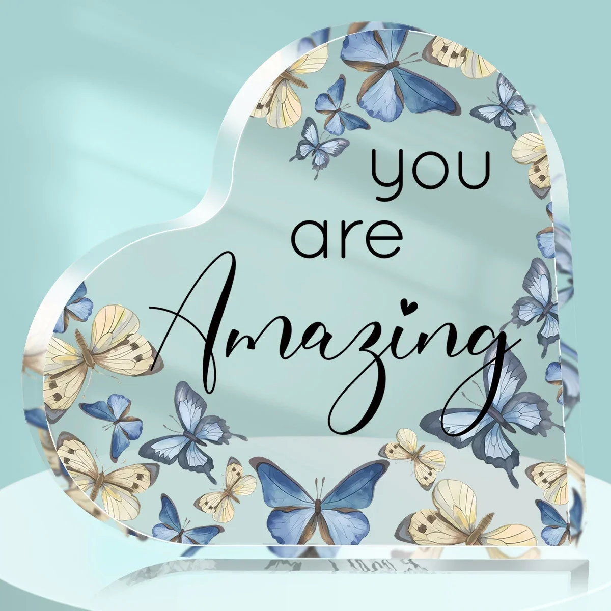 Light Blue Background Butterfly Heart Acrylic Plaque Thank You Friendship Gift For Women