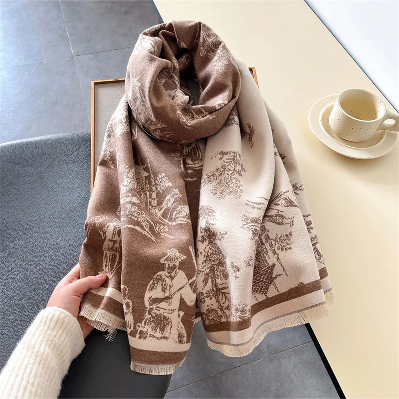 Women Winter Cashmere Scarf 2024 Floral Pashmina Luxury Brand Shawls and Wraps Bufanda Hijab Travel Stoles Echarpe Warm Blanket