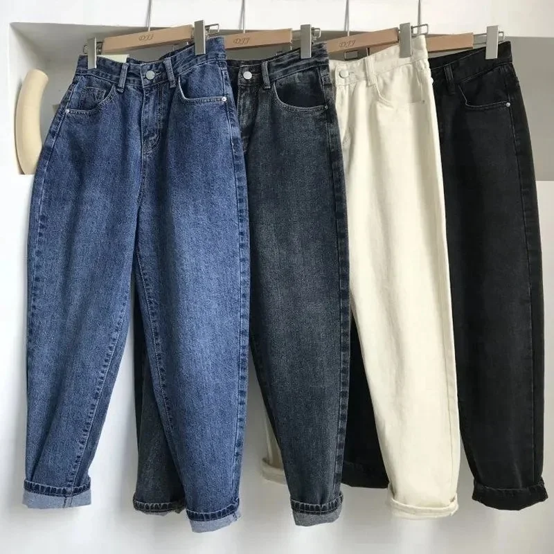 

Solid Color Baggy Jean Trousers Casual Jogger Jeans Women's High Waist Harem Vaqueros Boyfriend Style Ankle Length Denim Pants