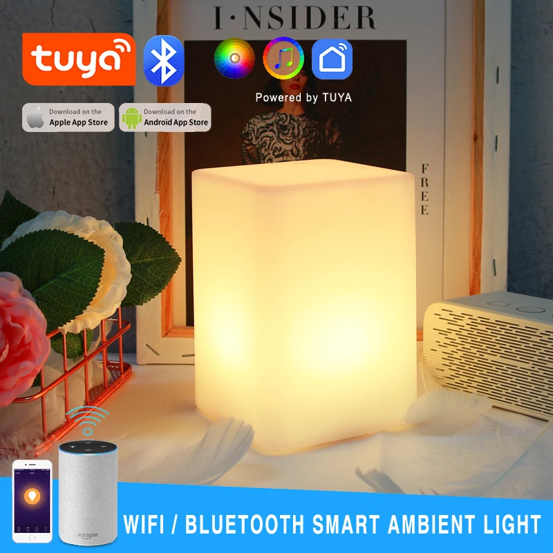 

Smart Home Tuya APP Control RGB LED Night Light Wifi Bluetooth Rechargeable Table Ambient Lamp Works with Alexa Google Assistant