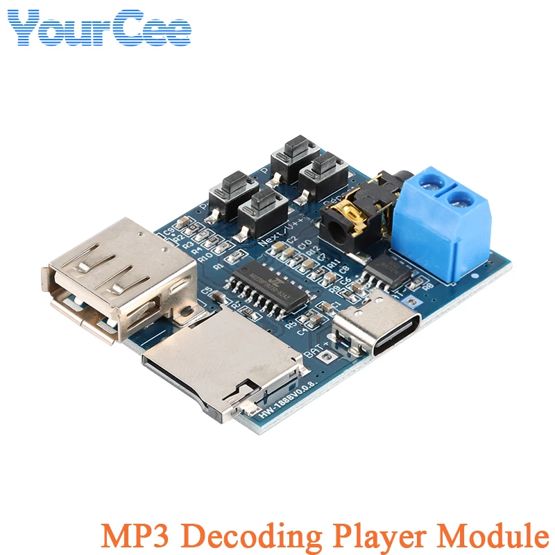 Picture 6: 2pcs/1pc USB Player Module MP3 Lossless Decoder Decoding Board Audio Voice Power Amplifier Type-C Interface DC 3.7-5.5V 2W