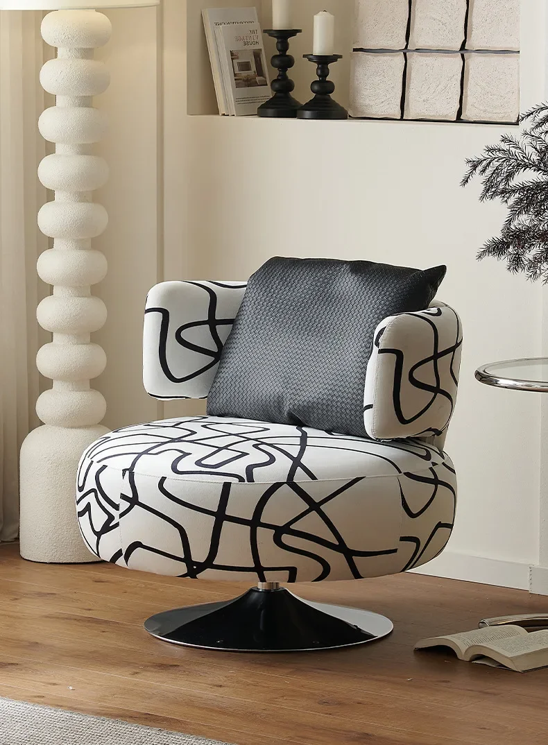 

-Modern Italian Simple Rotating Single Casual Sofa Balcony Bedroom Armchair Fabric Sofa Living Room Furniture