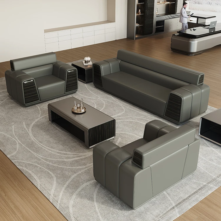 Premium Eco-Friendly PU Leather Sofa Modern Office Reception Modular Visiting Waiting Room Sofa Set 3+1+1 Combination Couchpromo