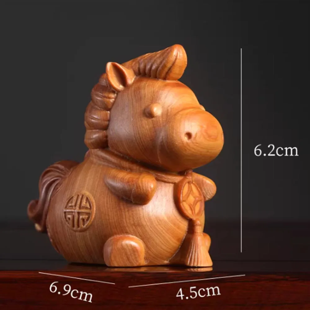 JW228- 7 X 6 X 4.5CM Wealthy Horse Thuja Wood Sculpture Animal Figurine Birthday Gift Wooden Carving DecorationHse