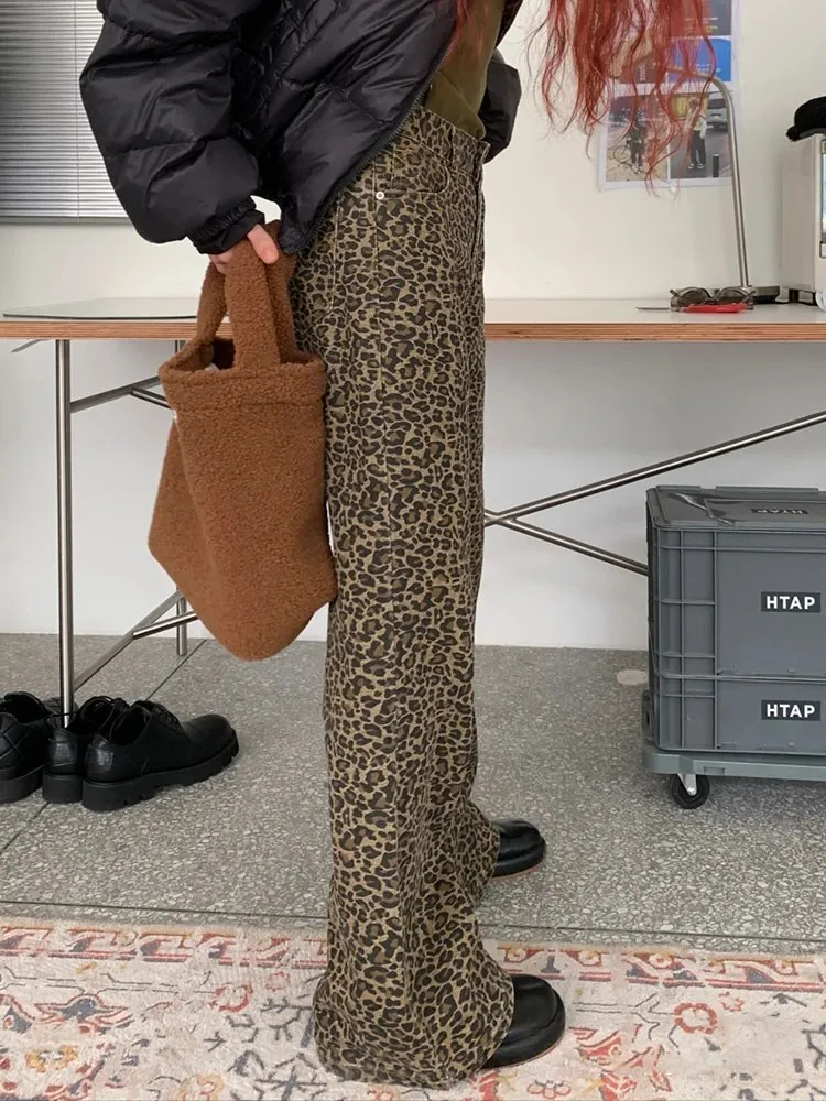 BPN moda Vintage Leopard Jeans dla kobiet z wysokim stanem Hit kolorowy patchworkowe kieszeń jesień Slim spodnie dżinsowe kobiecy styl odzież