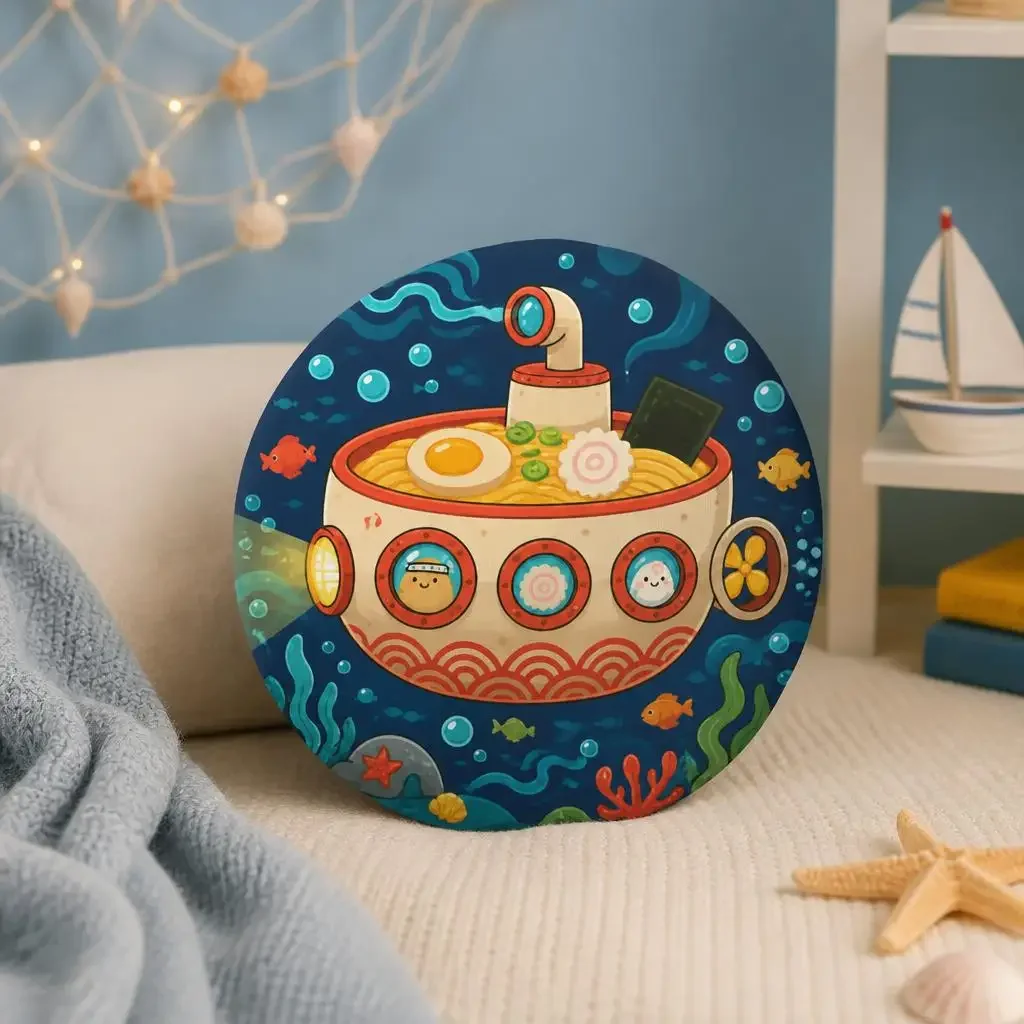 Ramen Submarine Plush Pillow Japanese Food Ocean Adventure Cushion Stuffed Throw Pillow Cute Nautical Home Decor Gift