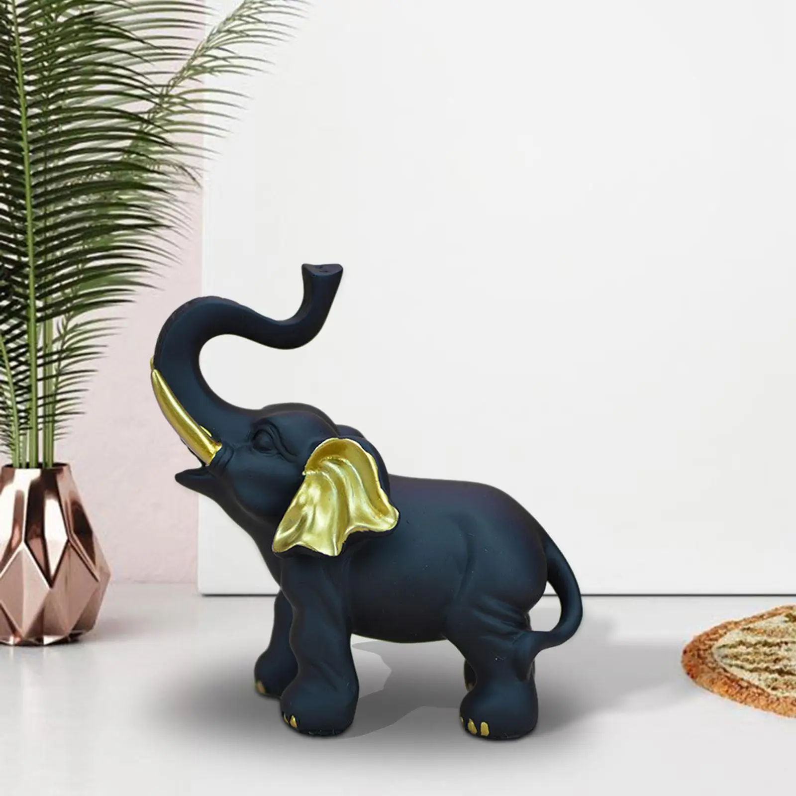 

Black Elephant Statue with Trunk up 14x8x15cm Handicraft Shelf Decoration for Weddings Party, Housewarming Gift Multifunctional