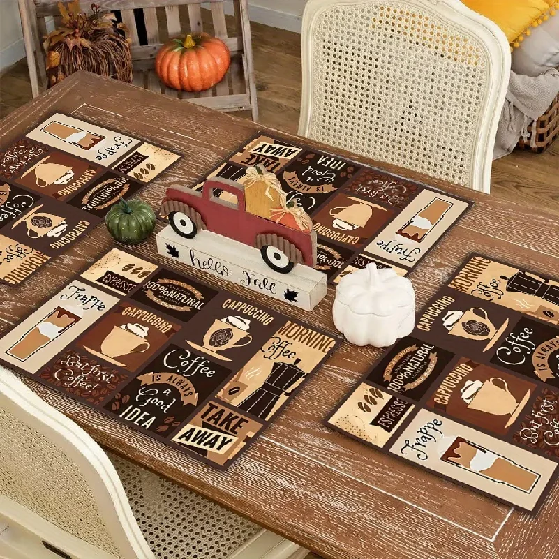 4pcs Vintage Coffee Shop Collage Placemats Set Espresso Cappuccino Table Mats for Kitchen Cafe Home Decor