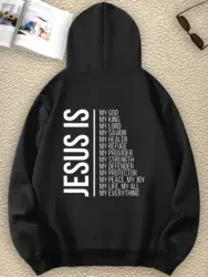 JESUS Fashion Interesting Letter Graphic Print Crew Neck Long Sleeve Pocket Sweatshirt Print Pullover Hoodie For Women Casual