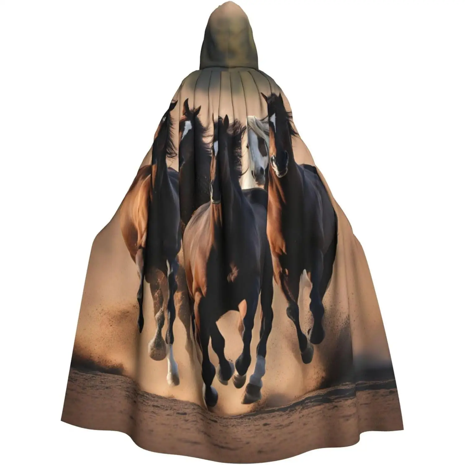 

Running Horses Print Carnival Stylish Cloak Hooded Cloak For Cosplay Masquerade Balls And Themed Events