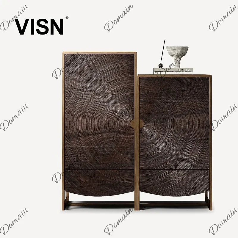 N80 Modern 5 Drawer Dresser Solid Wood Carved Storage Cabinet for Living Room Hallway Entryway Furniture