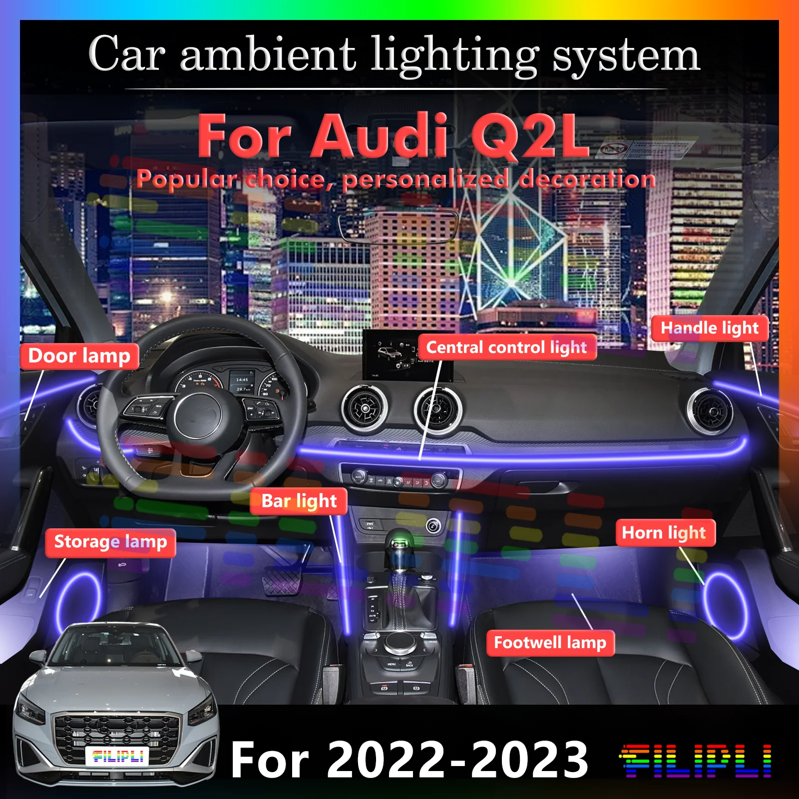 

For Audi Q2LVehicle LED Strip Lights - Light Sensor, Auto Brightness & 10W Power