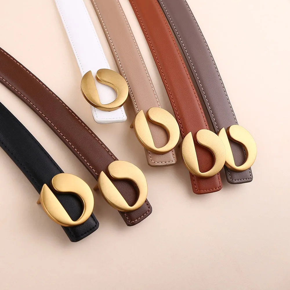 Cinturón de cuero para mujer, cinturón delgado, moda de alta gama, decoración informal, pantalones vaqueros simples