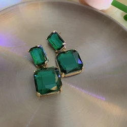 Vintage Jewelry for Women Square Green Crystal Zircon Dangle Earrings for Women Wedding Engagement Earring Valentines Day Gift