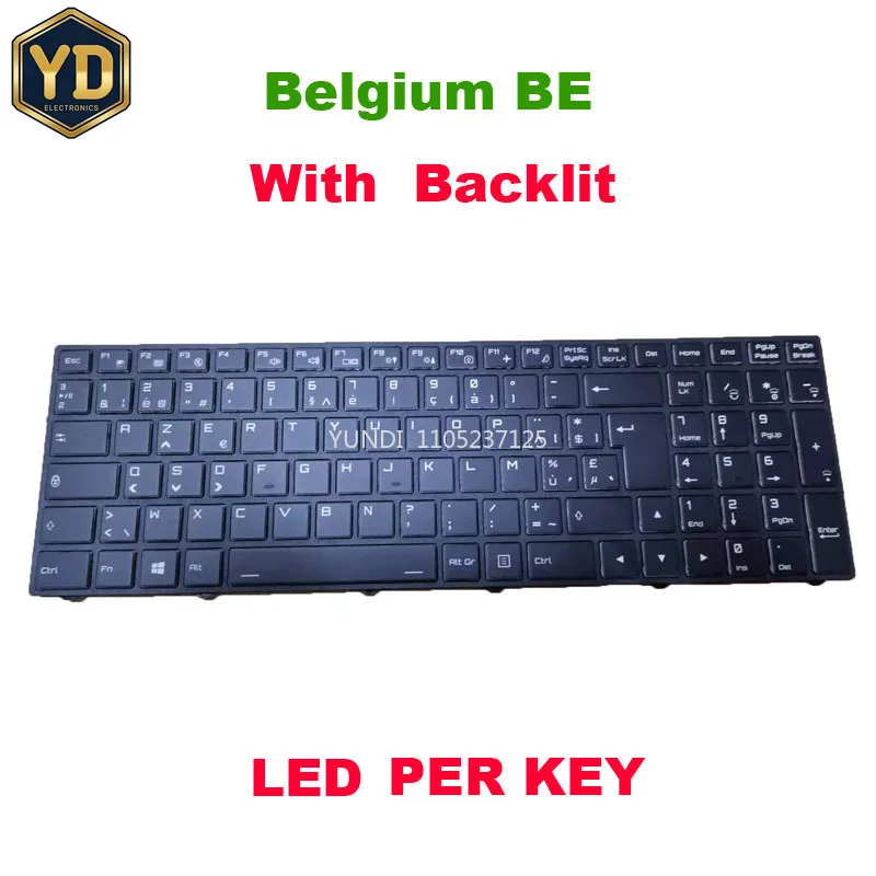 YD Laptop LED PER KEY Backlit Keyboard CVM17L26B0J430 6-80-PA7E0-240-1 PA70 PA70EP6 PA70EP6-G PA70ES PA71EP6 PA71EP6 Belgium BE