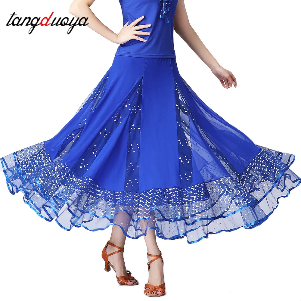 กระโปรงเต้นรำบอลรูมสำหรับผู้หญิง ประดับเลื่อม กระโปรงครึ่งตัว ชุดเต้นวอลซ์ เอวยางยืด กระโปรงบานใหญ่ ชุดเต้นสำหรับผู้ใหญ่ ชุดเต้นระบำหน้าท้อง อุปกรณ์เสริม