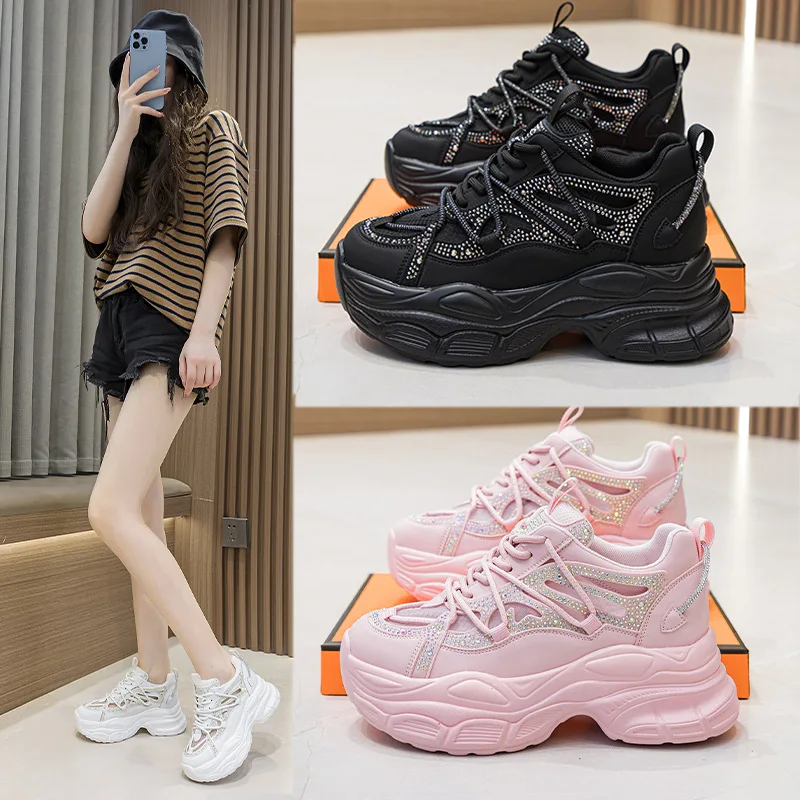 Women Chunky Sneakers Breathable Mesh Leather Platform Sports Shoes Trend Cool Female Shoes 2024 New Sapatos Femininos