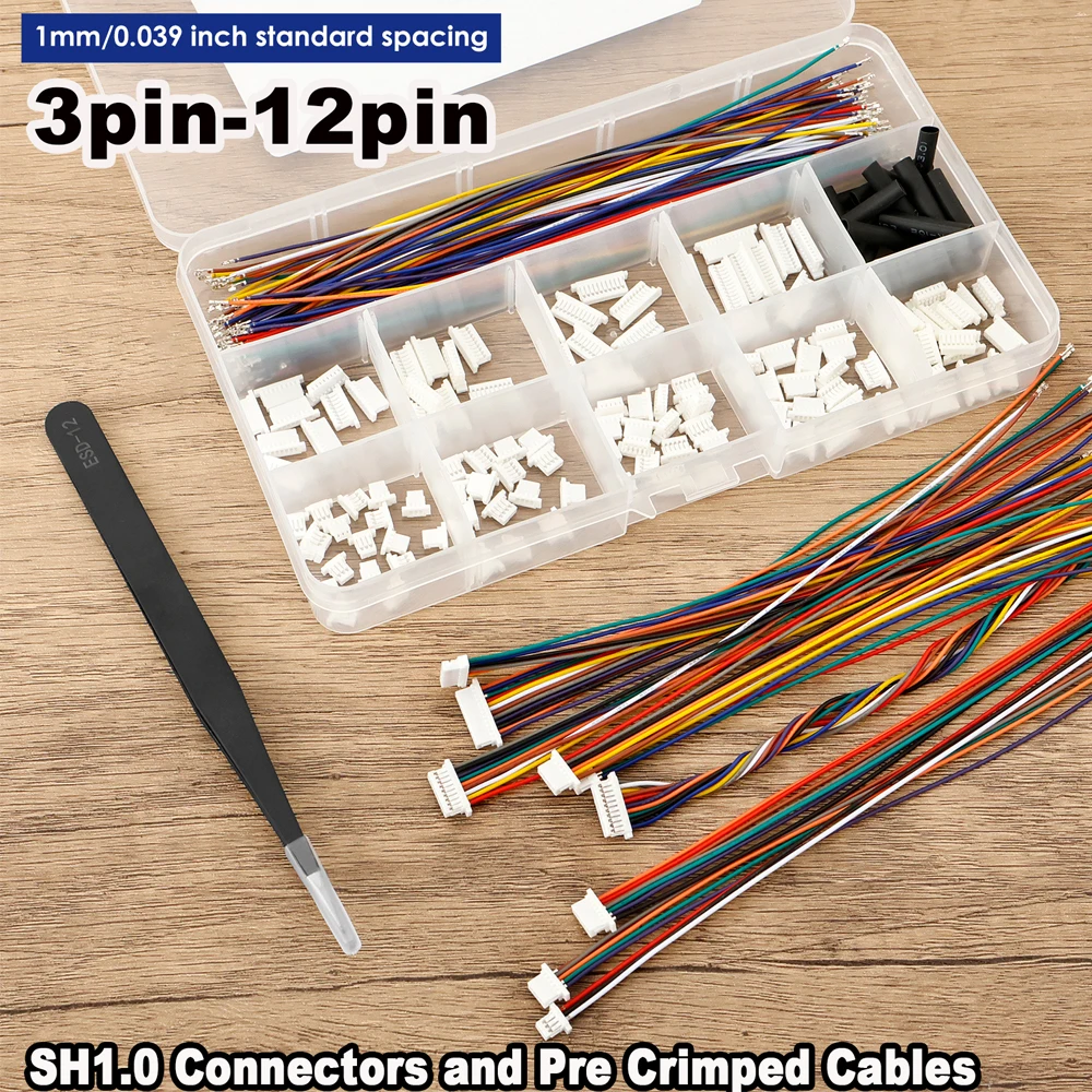 

SH1.0mm Connector Kit with 150pcs 28AWG Pre-Crimped Cable 3-12Pin Connectors , Copper, Tool-Free Plug & Play for Drone Flight