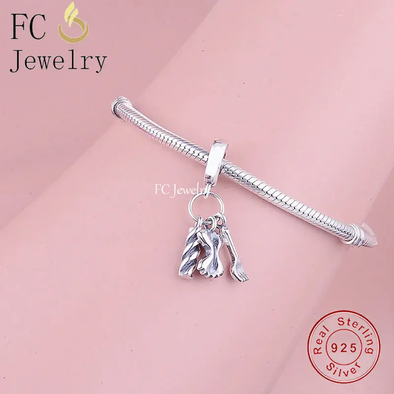 FC Jewelry Fit Original Pan Charms Bracelet Bangle 925 Sterling Silver Italy Pasta Food Fork Bow Beads Pendant Berloque 2023 DIY