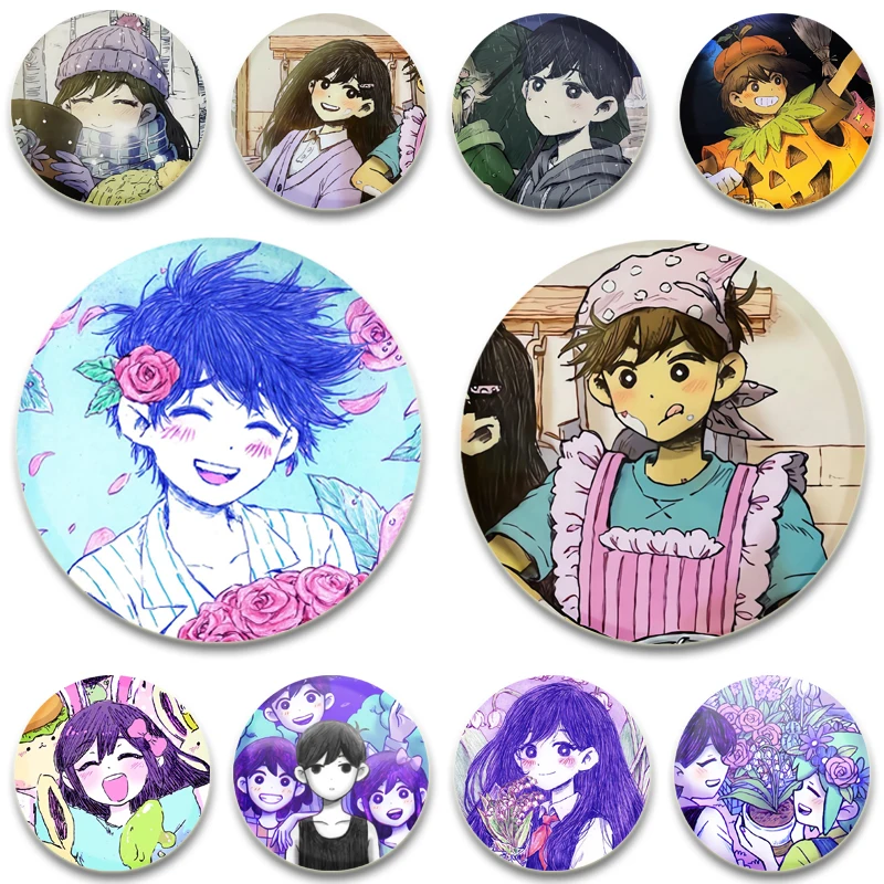 32/44/58MM RPG Omori Anime Figures Brooch Snap-in Button Pins Cartoon Badge for Clothes Backpack Decoration Fans Collection