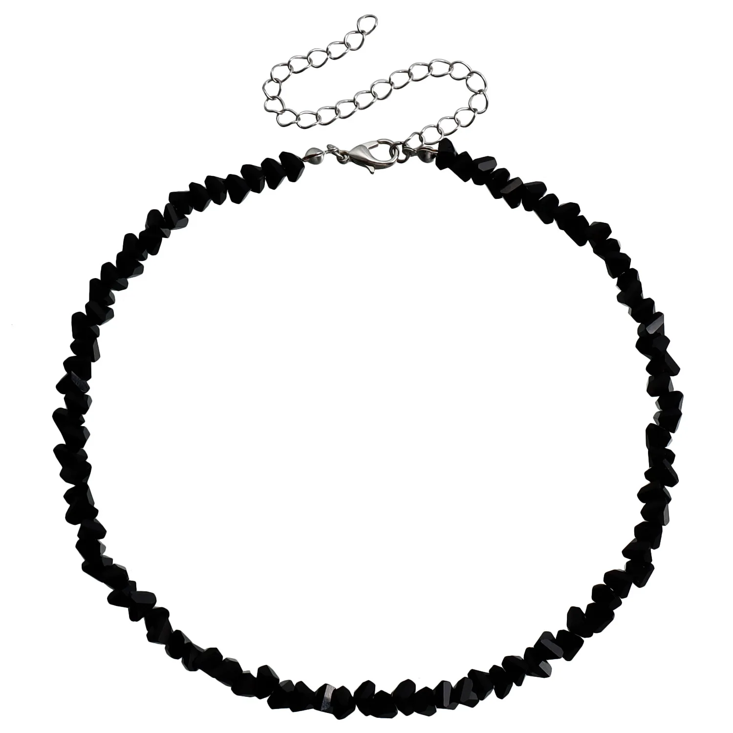 Retro Hand Woven Beaded Black Crystal Chain Necklace Kpop Clavicle Chain Choker For Women Trendy Jewelry