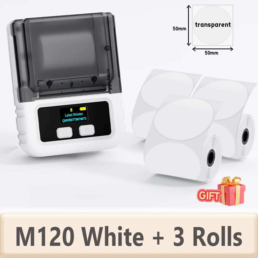 M120 라벨 메이커 - 바코드 라벨 프린터 블루투스 라벨 메이커 소규모 비즈니스용 휴대용 감열 프린터 (스티커 3롤 포함)