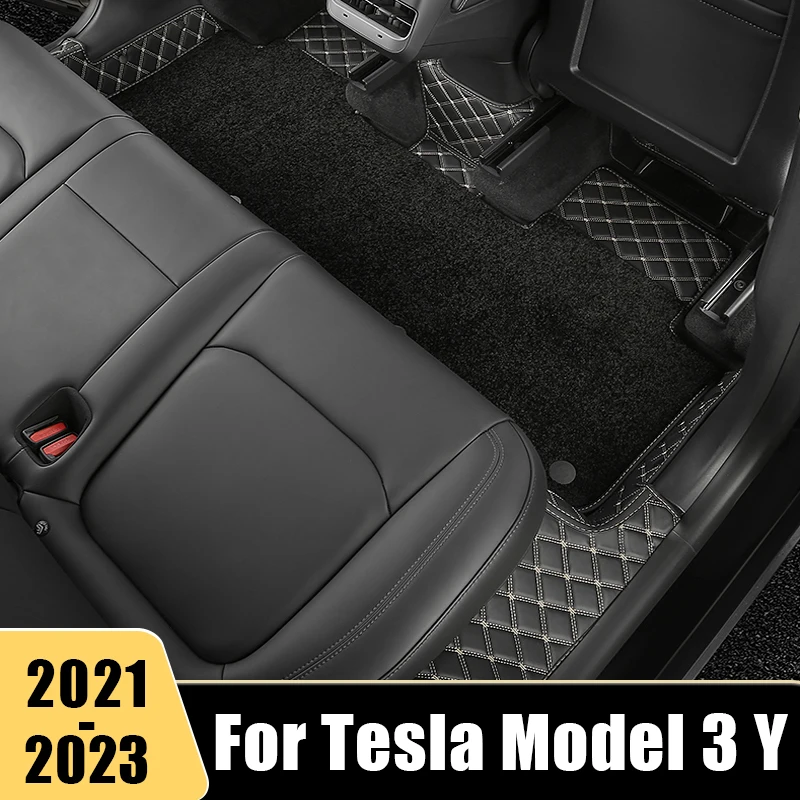 

Car Interior Accessories For Tesla Model 3 Model Y 2021 2022 2023 Custom Leather Floor Mats LHD Foot Pad Carpet Protection Pads