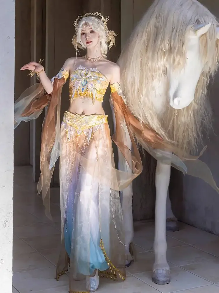 

Fairy Embroidery Stage Folk Dance Costume Retro Song Dynasty Set Mermaid Dun Huang Traditional Chinese Women Elegant Hanfu Dress
