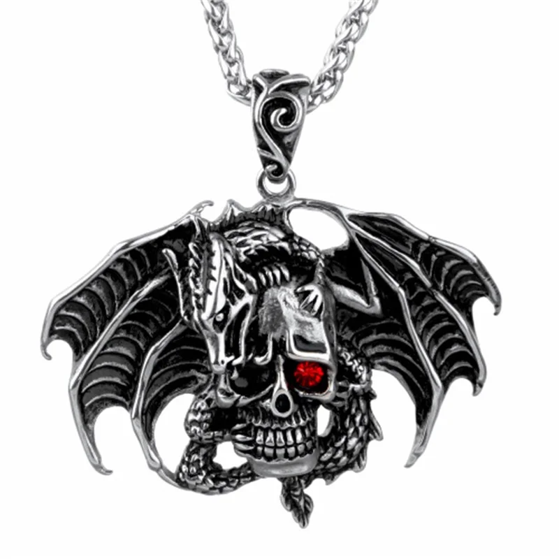 

Viking Domineering Dragon Plate Skeleton Titanium Steel Pendant Necklace Hip Hop Men's Gothic Necklace Viking Jewelry