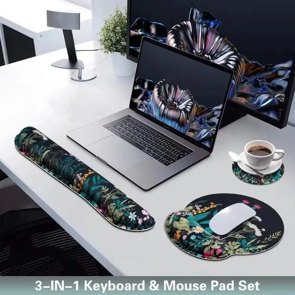 3Pcs/Set Comfortable Keyboard Wrist Rest Set Soft with Wrist Rest Wristband Mouse Mat Non-Slip Base Hand Rest
