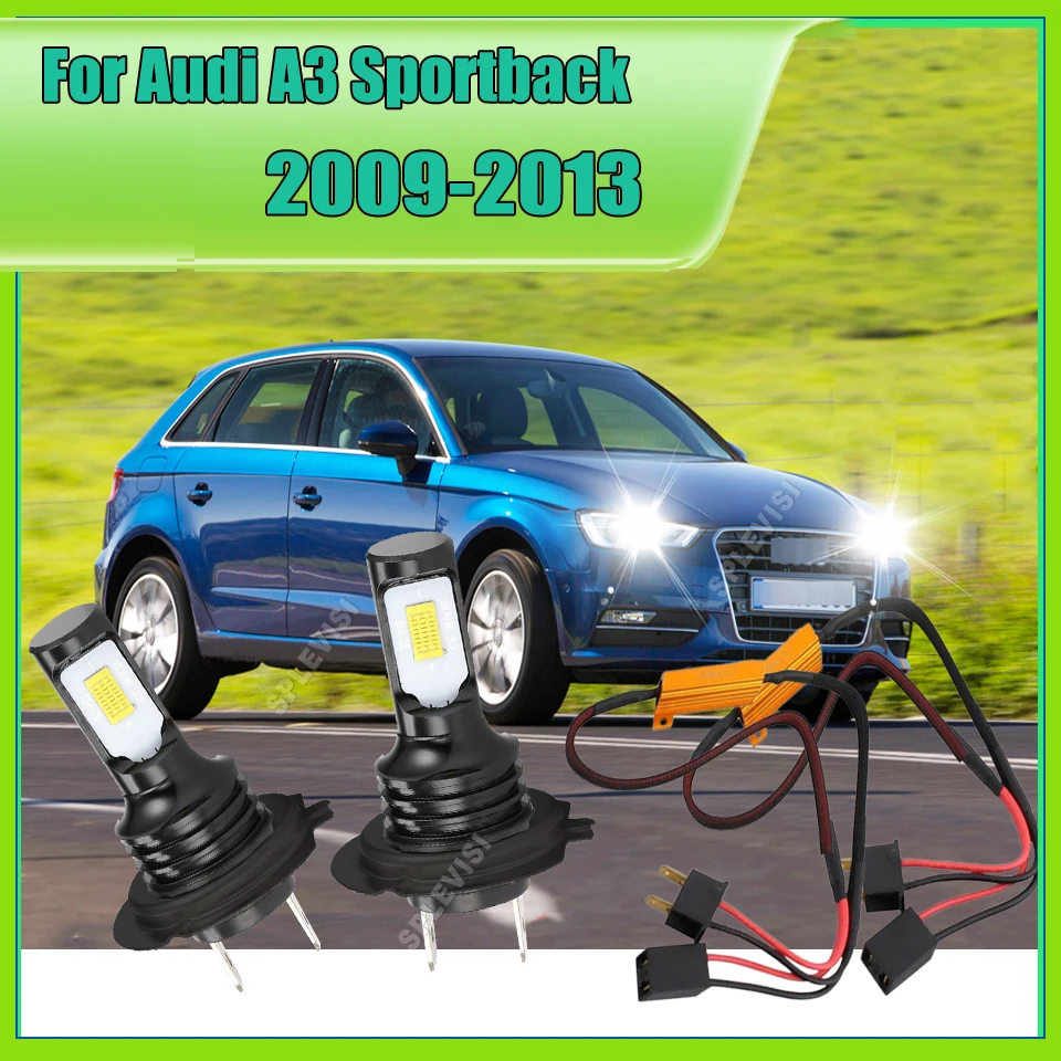 

H7 LED 499 Car Headlight Auto White Light Conversion Bulbs w/50W 6 Ohm Resistors For Audi A3 Sportback 2009 2010 2011 2012 2013