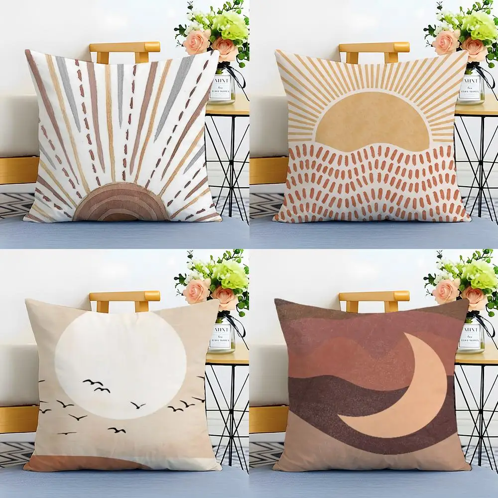 Elegant Morandi Color Matching Abstract Sun Moon Cushion Cover Linen Minimalist Soft  for Sofa Bed Home Room Decor