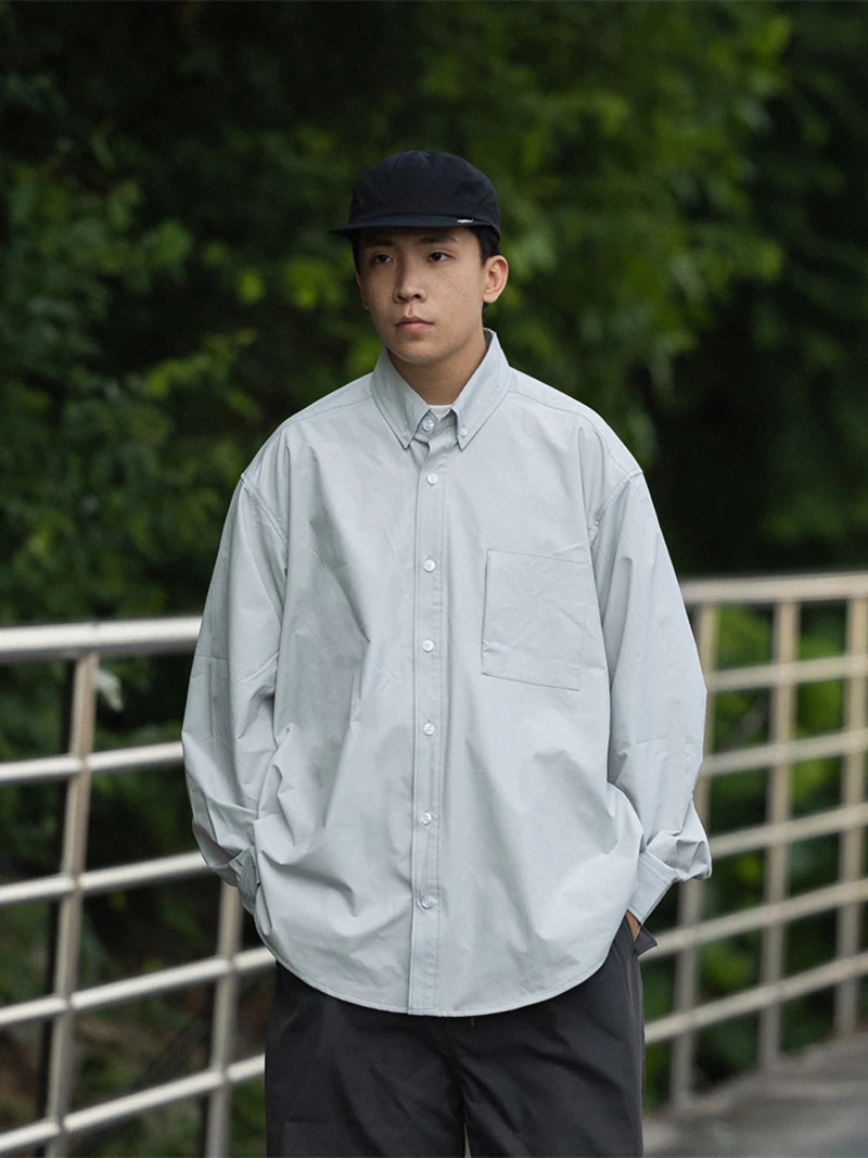 Waterproof Casual Men's Long Sleeve Shirt Jacket Loose Fit Anti-Wrinkle Simple Style No-Ironing Required Polyester Fiber