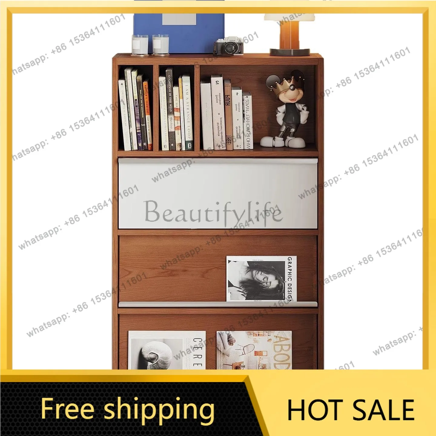 FG French retro solid wood bookcase medieval color matching display living room flap door shelf storage locker
