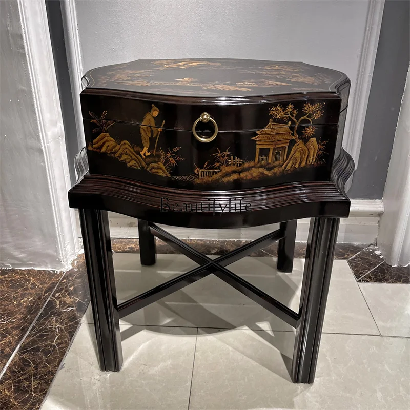 

Solid wood square corner table, new Chinese European style casual hand-painted painted small coffee table