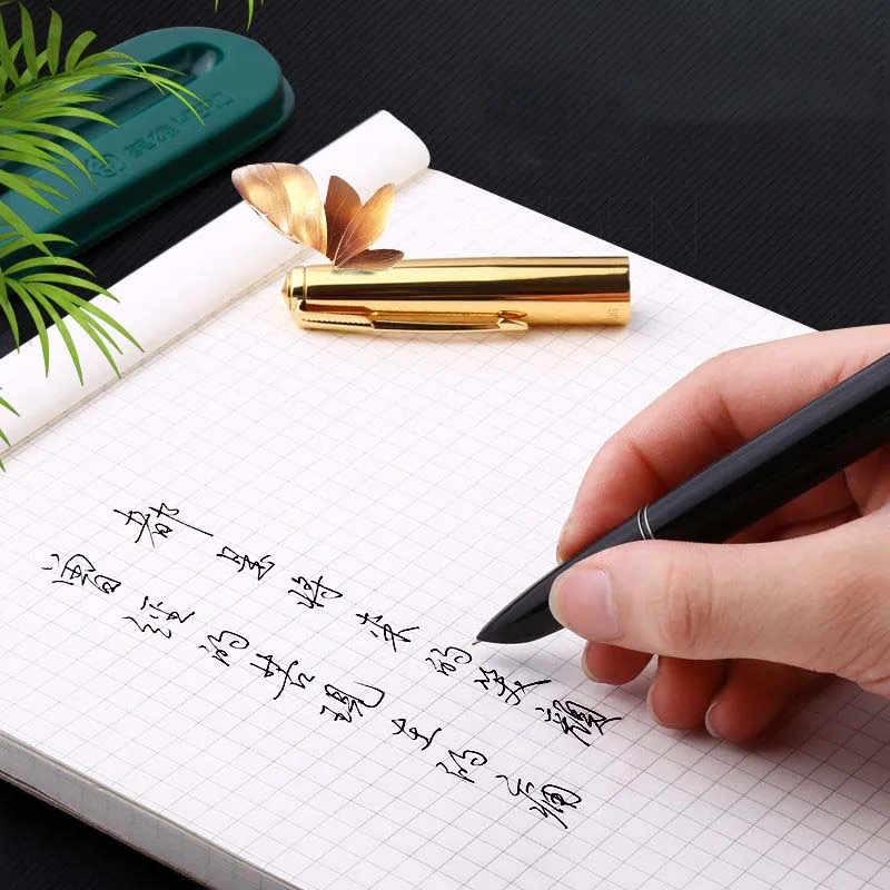 1/3pc Old Style Hero 616 Fountain Pen Plastic Ink Pen Golden F Nib Extrusion Converter Filler Stationery Office School Supplies