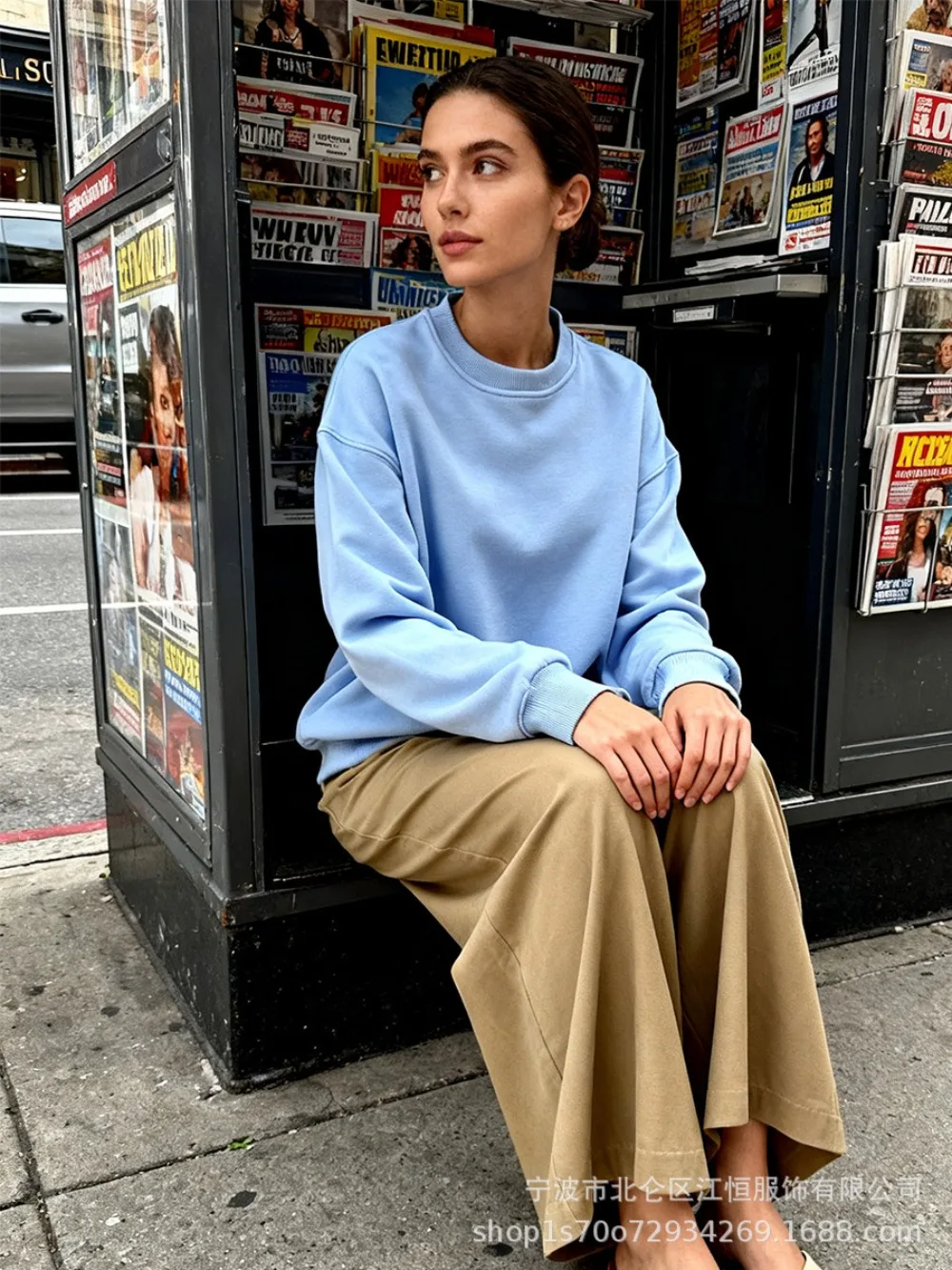 Damska bluza sportowa z cienkiego aksamitu z okrągłym dekoltem, idealna na jesień i zimę, modna, jednolita, do biegania na świeżym powietrzu, wędrówek, na co dzień, do biura, casualowa bluzka z okrągłym dekoltem.