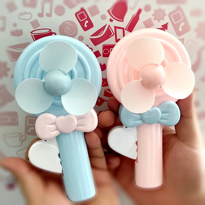 Cartoon Lollipop Hand-Press Mini Fan for Kids - Pink, Seasonal, Handheld, Pressure-Driven, Fun & Playful Gift