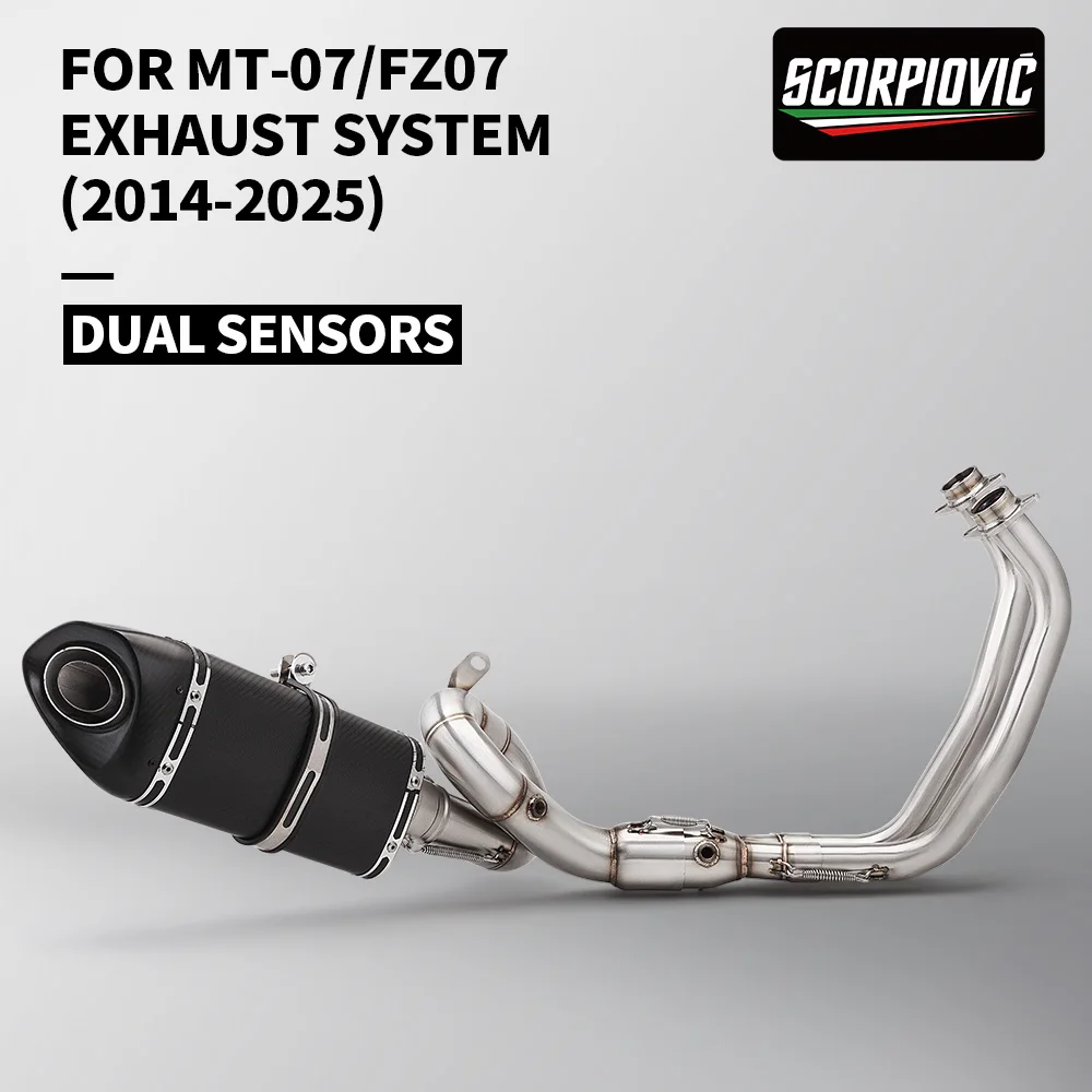 Motorcycle Full Exhaust system front link pipe For XSR700 MT07 MT-07 FZ-07 Tracer R7 2014 - 2025
