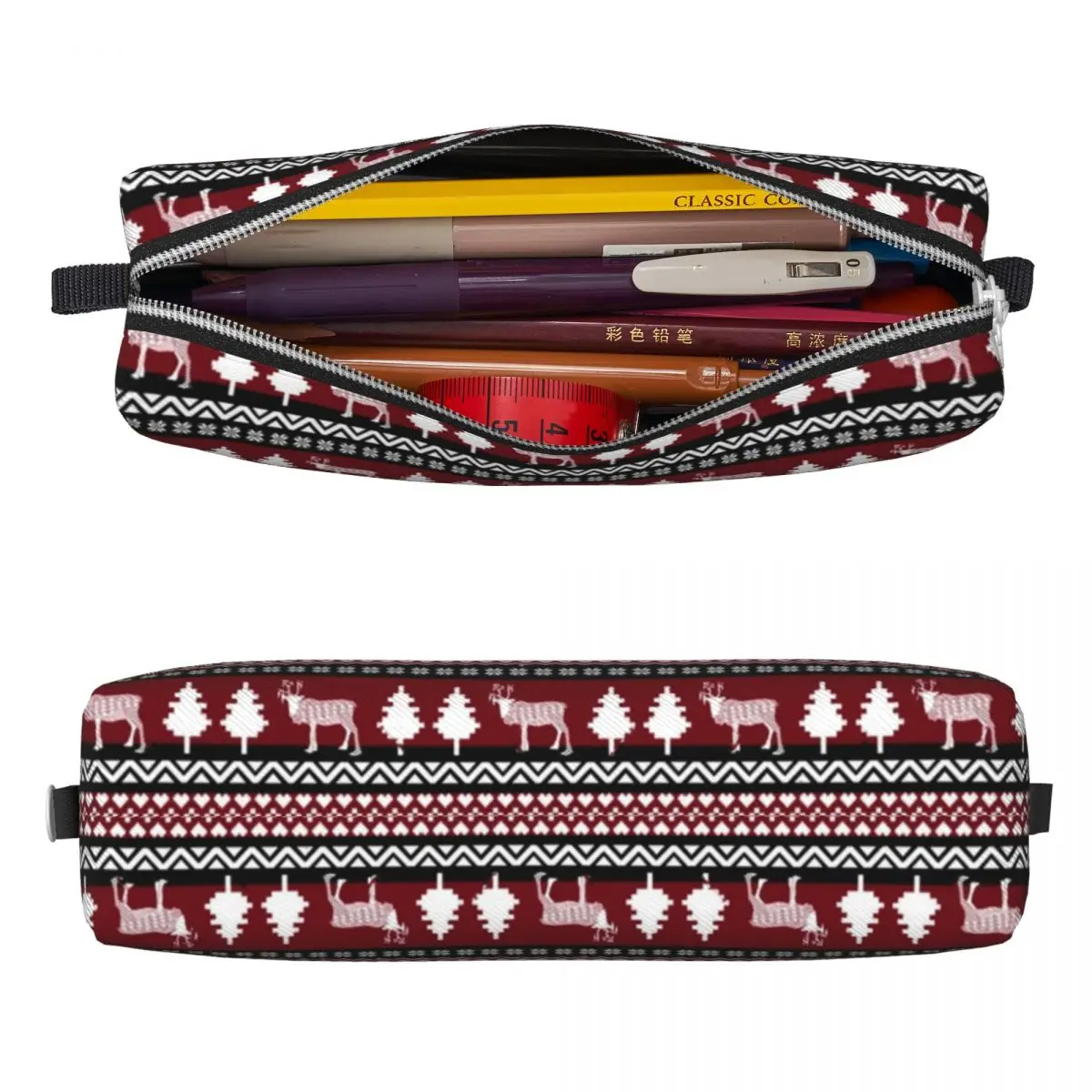 Reindeer Ugly Christmas Sweater Pattern Pencil Case Patchwork Pencilcases Pen for Girl Boy Bags Students School Gifts Stationery