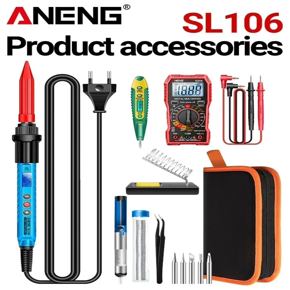 ANENG SL106 Electric Soldering Iron Kit US/EU Plug Smart Display Welding Tool Ceramic Heater Portable Electrocautery Solder Tips