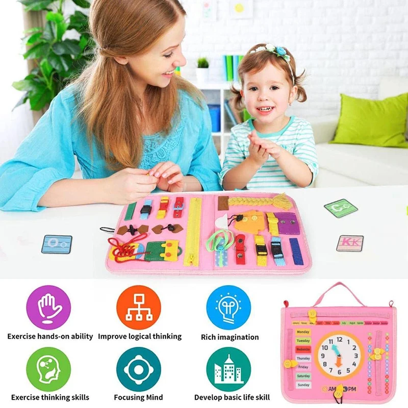 Tablero ocupado Montessori juguetes sensoriales para niños pequeños, preescolar, actividades educativas, juguete de viaje, aprendizaje de habilidades básicas de vestir, regalo para niños