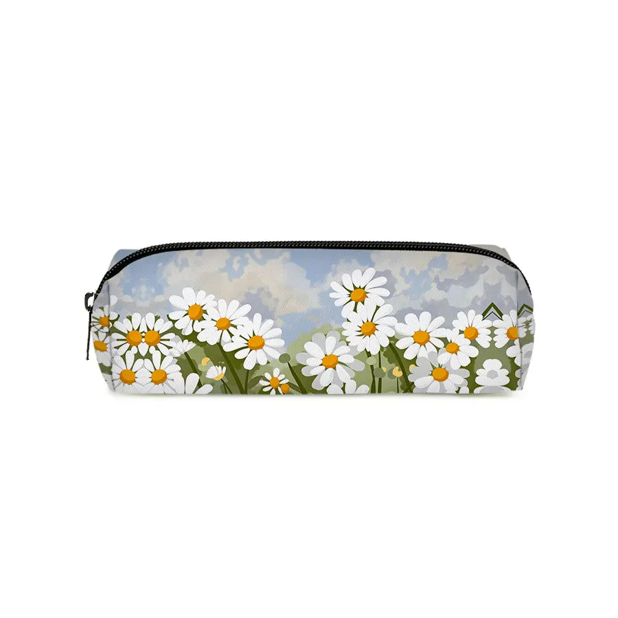Sunflower Single Layer Printed Pencil Case for Boy/Girls Best Gifts 2D Flat Cartoon School Supplies Pen Bag for Children