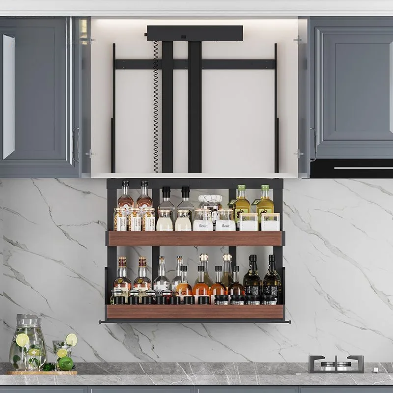 Touch voice-activated pull-down electric kitchen cabinet storage