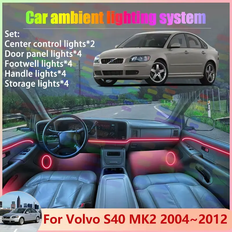 

For Volvo S40 MK2 2004~2012 2005 2/18 in 1 Car Atmosphere Light Lamp RGB Shade Ensemble Streamer Atmosphere Set Auto Accessories