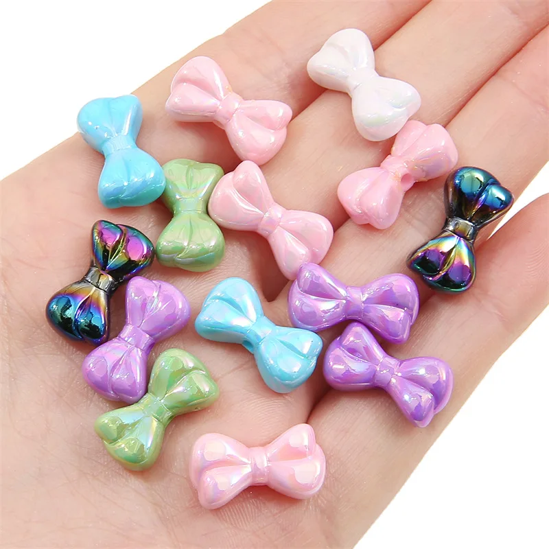 10pcs Acrylic Colorful Shiny Bowknot Spacer Beads For Necklace Bracelet Phone Chain Pendant Jewelry Making  Supplies Material