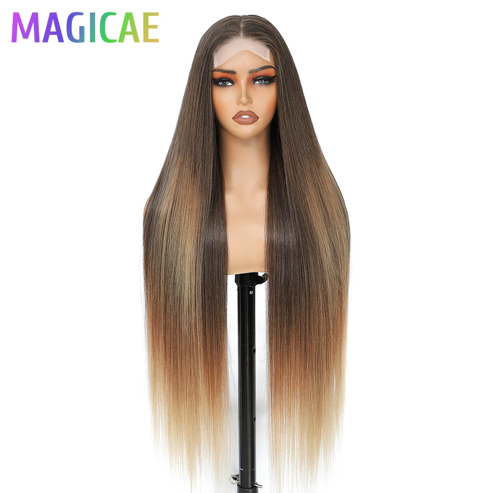 

Синтетический парик Magicae 36 дюймов, прямой, с кружевной застежкой 4x4, блонд T1B/330/276, омбре, коричневый, для косплея, красный