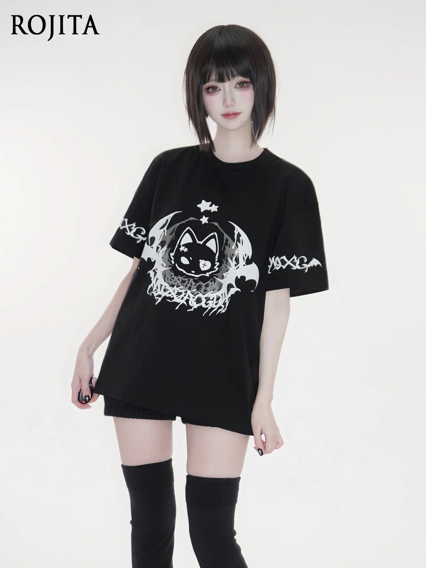 

Dark Loose T-shirt Subculture Japanese Short-sleeved Versatile Cute Printed Summer Graphic T-shirts Cartoon Tee Women Clothing