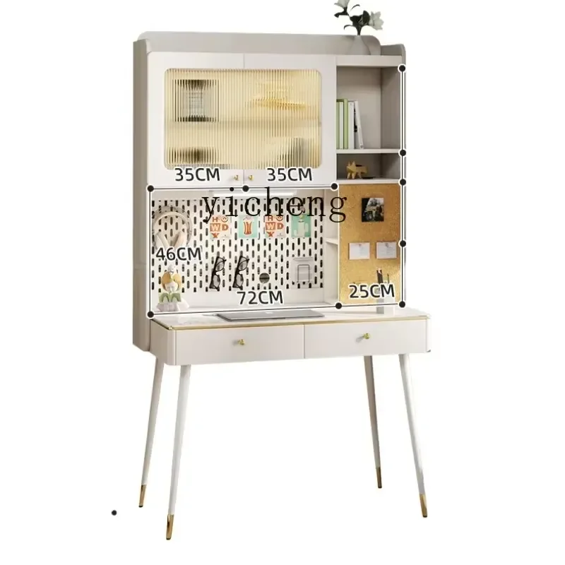 Light Luxury Rock Slab Desk Bookshelf Cream Style Bedroom Study Table Makeup Table with Integrated Storage Hole Board